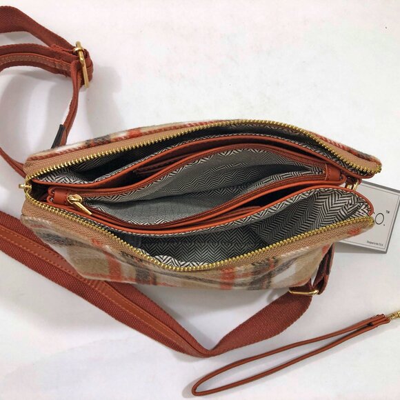 NWT Jen & Co Izzy Crossbody Wristlet Bag Black Cream Plaid 6.5x10x2 inches - Picture 6 of 9